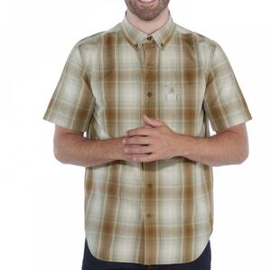 Carhartt Men's Short Sleeve Plaid Shirt Size Small Oiled Walnut